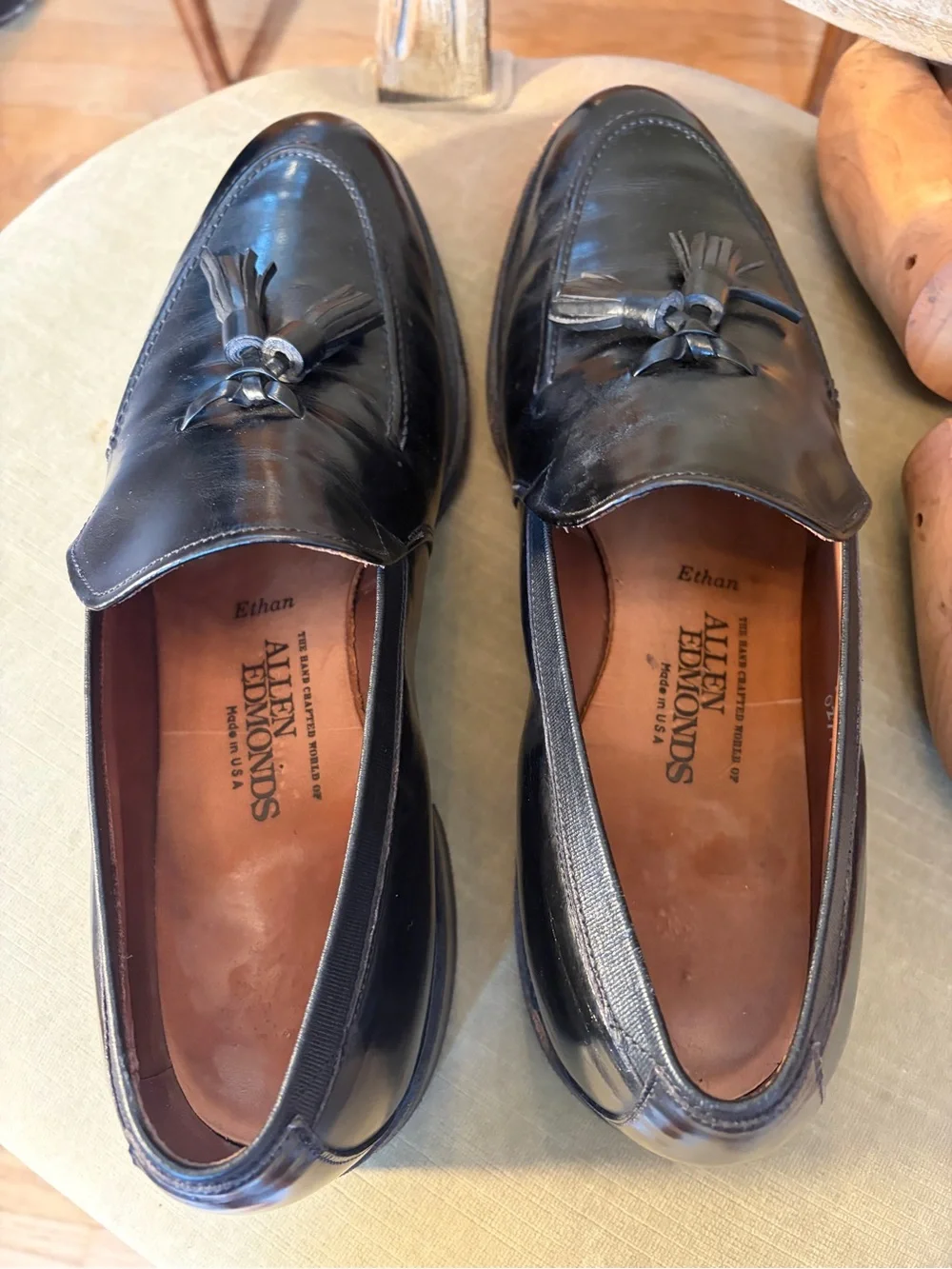 Allen Edmonds men's Ethan All Leather Tassel Loafers 10C Black WITH BOX